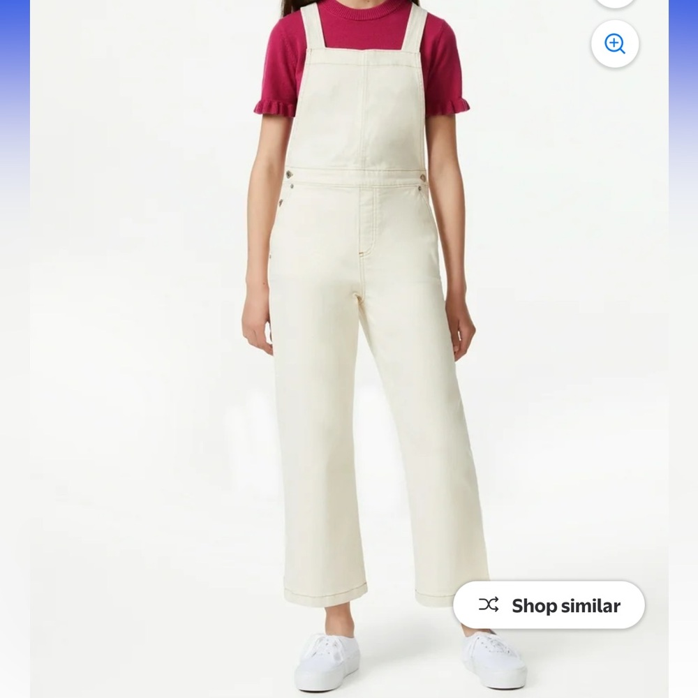 Girls Cream Denim Overalls